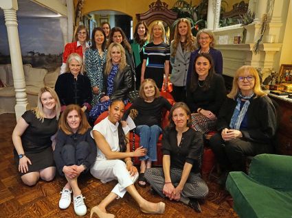 Photo credit: Jane Feldman A group photo of a woman named Gloria Steinem and several women from the Milken Institute.