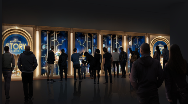 A rendering of a future exhibit at the Milken Center for Advancing the American Dream called the The Perpetual Story Machine.