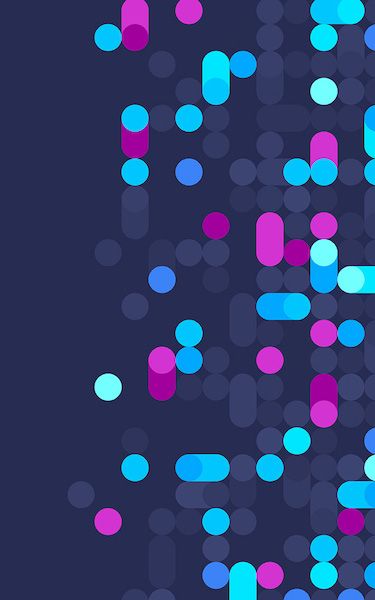 abstract image with navy blue background and colorful dots on the right