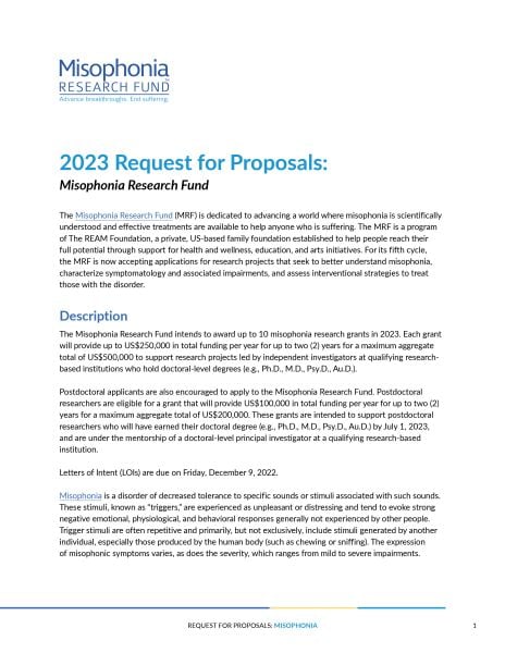 2023 Request for Proposals: Misophonia Research Fund