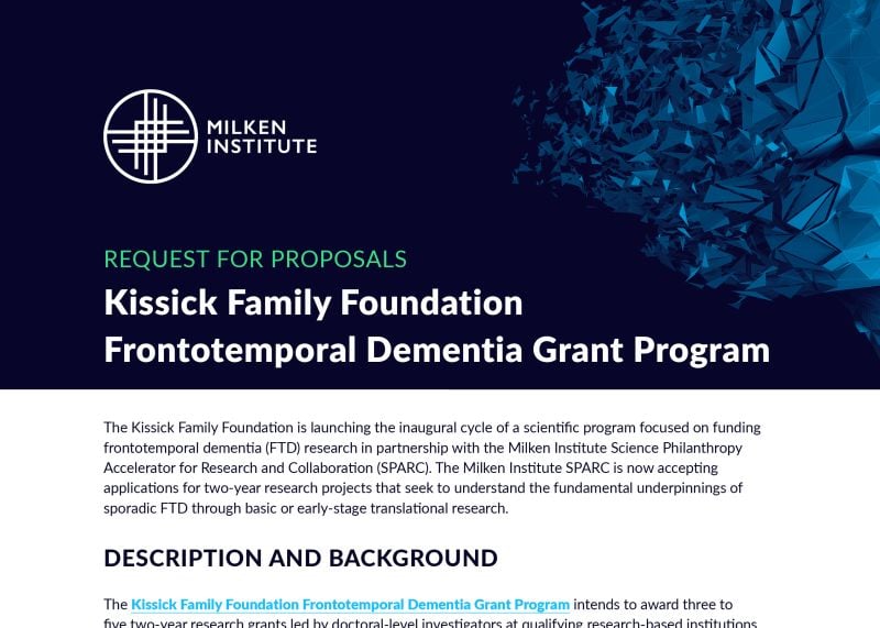 Request for Proposals: Kissick Family Foundation Frontotemporal Dementia Grant Program